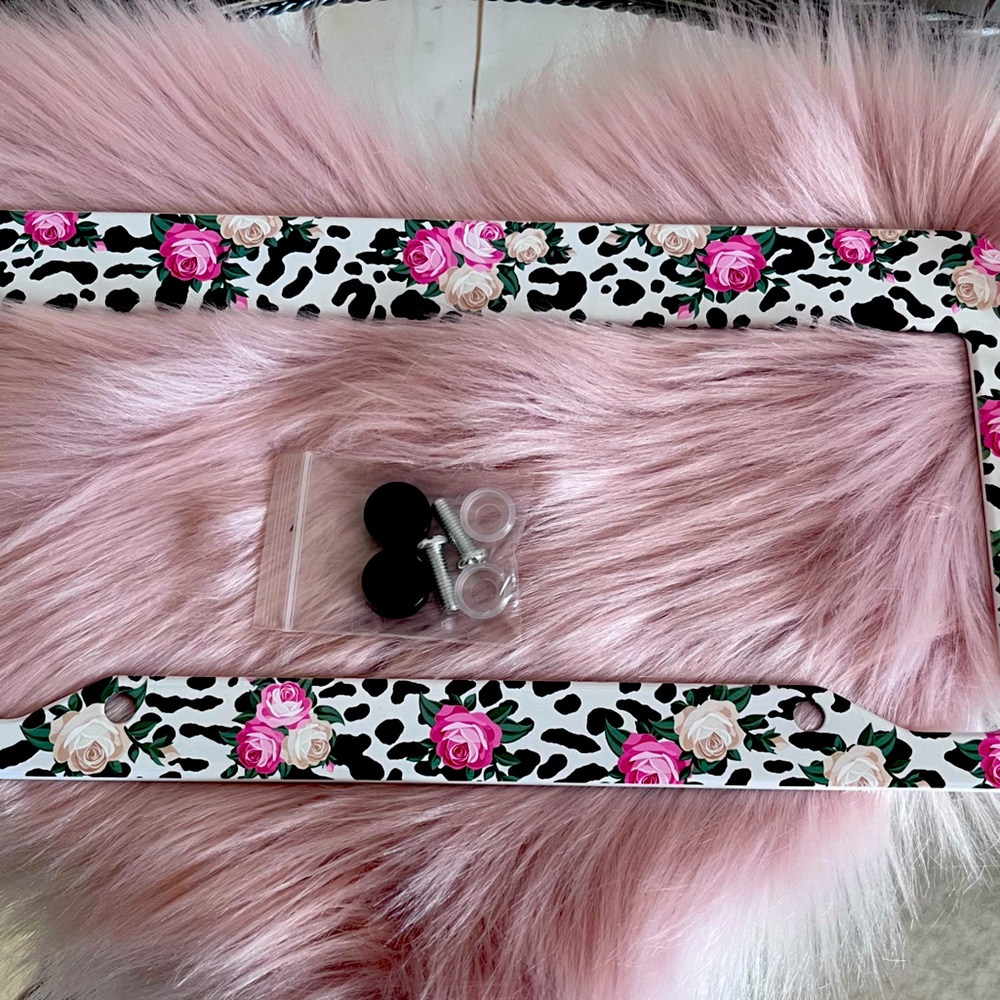 Floral and Leopard Print License Plate Frame